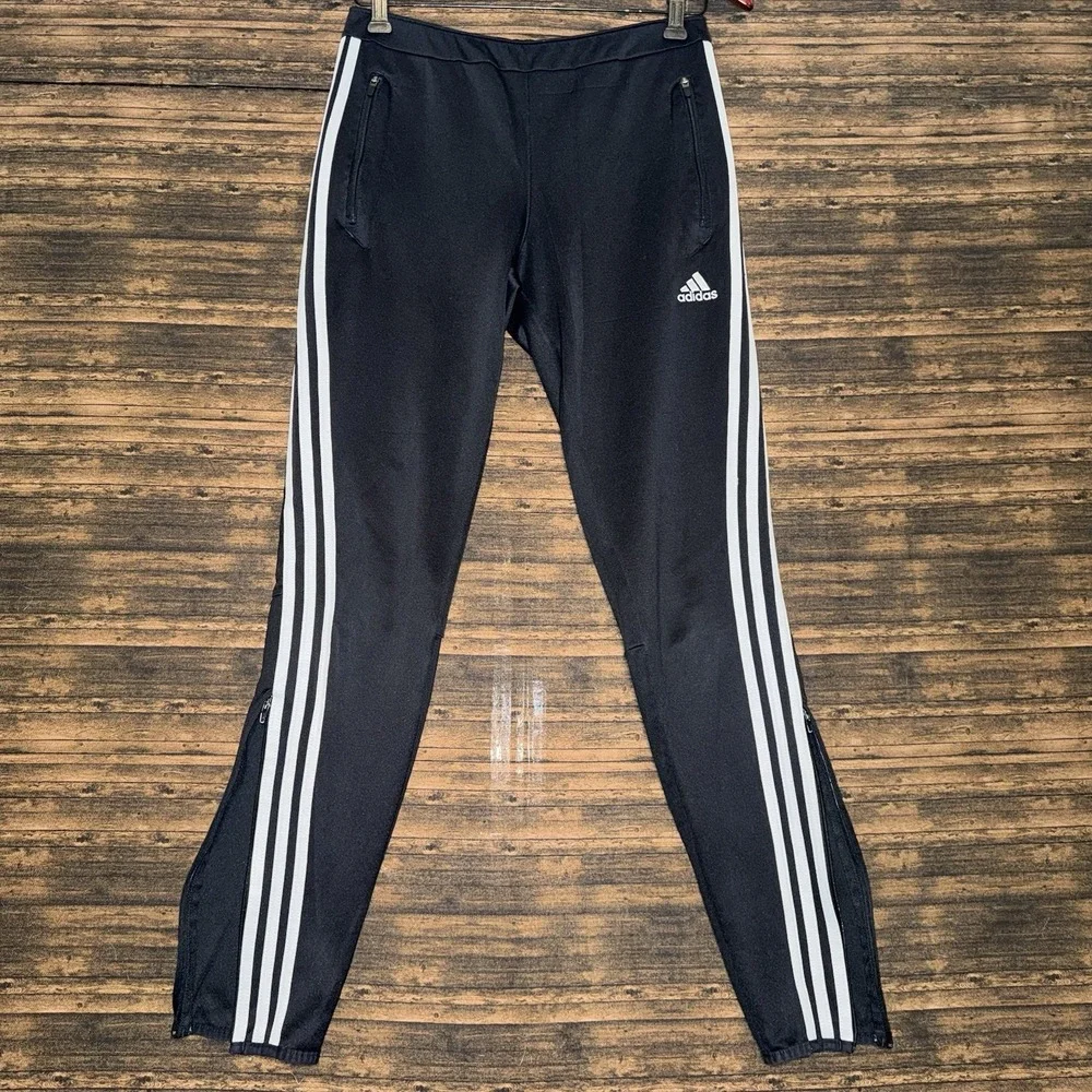 Adidas Sweatpants Black Stripes Size 24x29 No Size Tag Ankle Zipper
